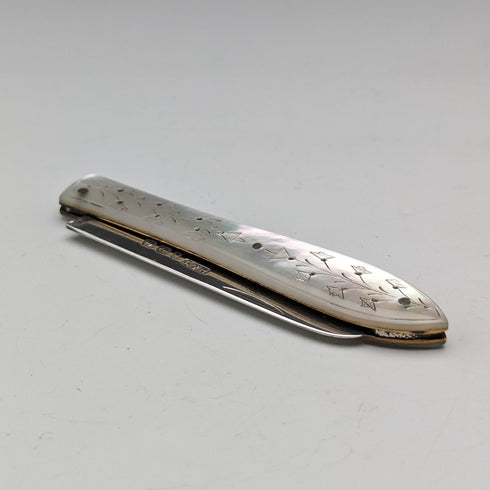 1884 British Antique White Pearl Handle Sterling Silver Blade Penknife Hilliard and Thomason