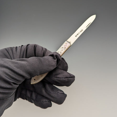 1884 年英國古董白色珍珠手柄純銀刀片小刀 Hilliard and Thomason