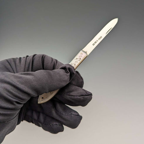 1884 British Antique White Pearl Handle Sterling Silver Blade Penknife Hilliard and Thomason