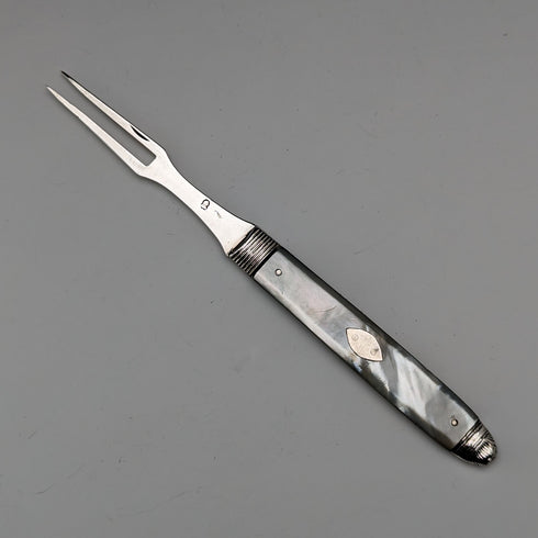 Early 19th Century British Antique White Pearl Handle Sterling Silver Blade Folding Fork