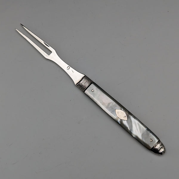 Early 19th Century British Antique White Pearl Handle Sterling Silver Blade Folding Fork