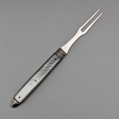 Early 19th Century British Antique White Pearl Handle Sterling Silver Blade Folding Fork