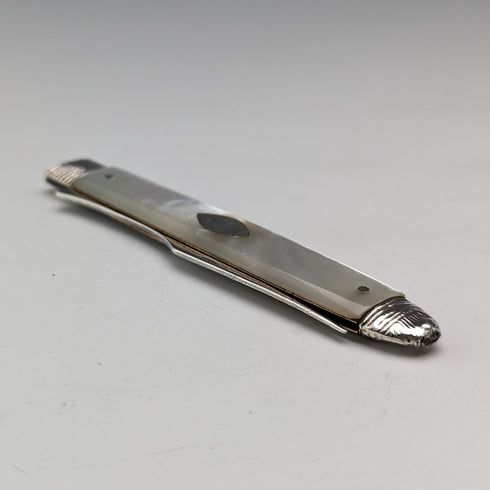 19 世紀初英國古董白珍珠手柄純銀刀片折疊叉