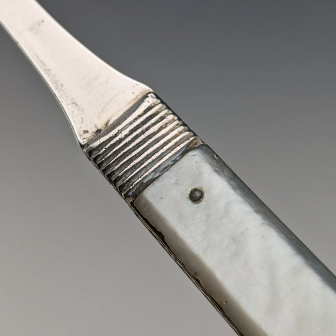 Early 19th Century British Antique White Pearl Handle Sterling Silver Blade Folding Fork
