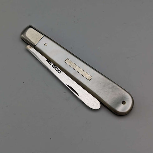 1914 British Antique White Pearl Handle Sterling Silver Blade Penknife Henry Williamson