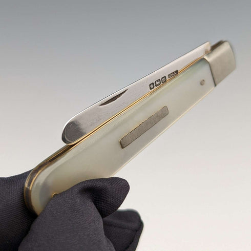 1914 British Antique White Pearl Handle Sterling Silver Blade Penknife Henry Williamson