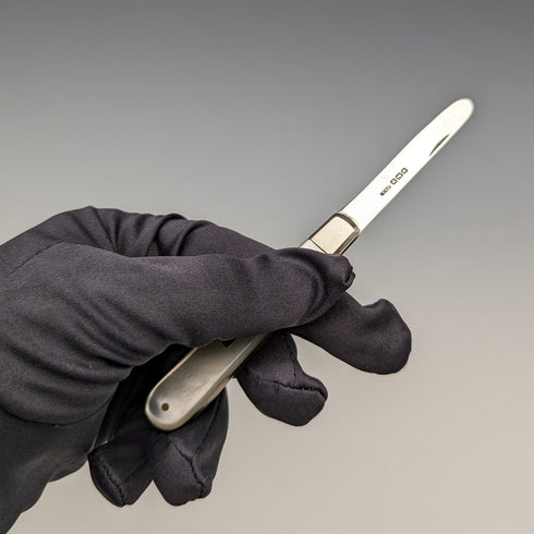 1914 British Antique White Pearl Handle Sterling Silver Blade Penknife Henry Williamson