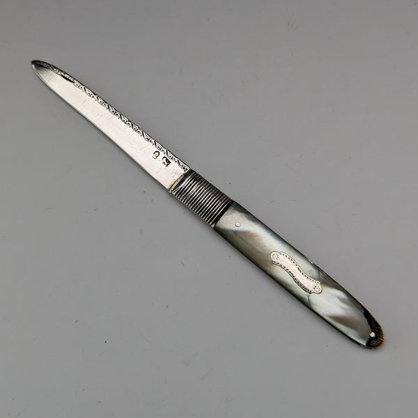 19世紀前半 ジョージアン 英国アンティーク 白蝶貝ハンドル 純銀ブレード ペンナイフ