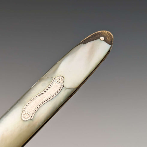 19世紀前半 ジョージアン 英国アンティーク 白蝶貝ハンドル 純銀ブレード ペンナイフ