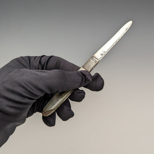 19 世紀早期格魯吉亞英國古董白色珍珠手柄純銀刀片小刀