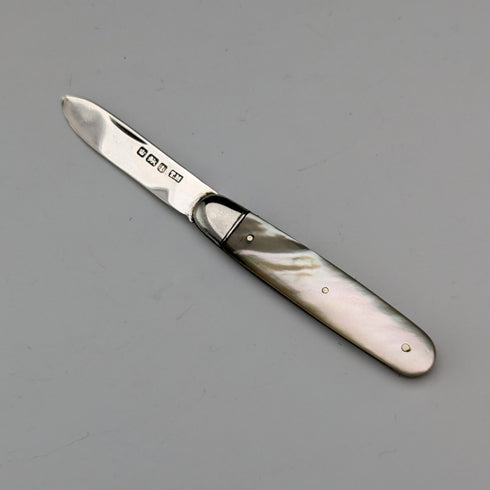 1911 British Antique White Pearl Handle Sterling Silver Blade Penknife Thomas Marples
