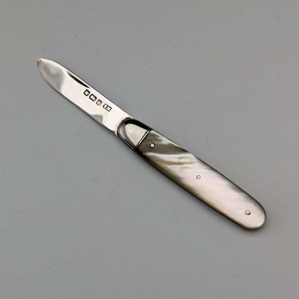 1911 British Antique White Pearl Handle Sterling Silver Blade Penknife Thomas Marples