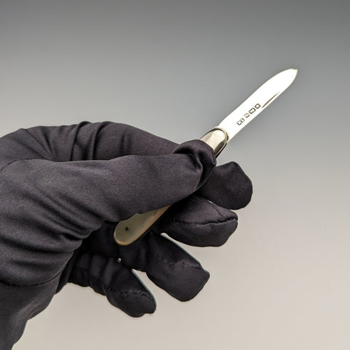 1911 年英國古董白色珍珠手柄純銀刀片小刀 Thomas Marples