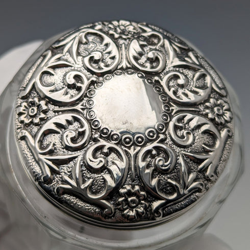 約 1903 年英國古董純銀帶蓋玻璃罐 3 件套