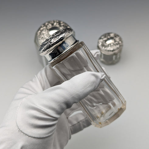 1903年頃 英国アンティーク 純銀蓋 ガラスジャー3個セット