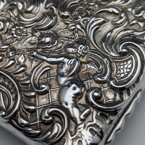 1900 British Antique Angel Sculpture Double Open Sterling Silver Card Case 117g WILLIAM COMYNS