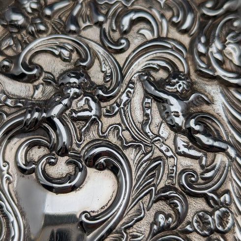 1900 British Antique Angel Sculpture Double Open Sterling Silver Card Case 117g WILLIAM COMYNS