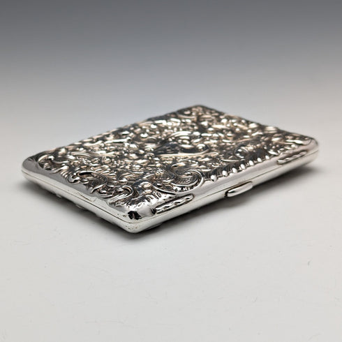 1900 British Antique Angel Sculpture Double Open Sterling Silver Card Case 117g WILLIAM COMYNS