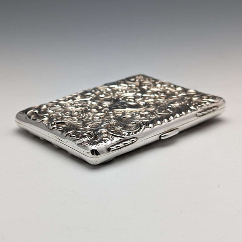 1900 British Antique Angel Sculpture Double Open Sterling Silver Card Case 117g WILLIAM COMYNS
