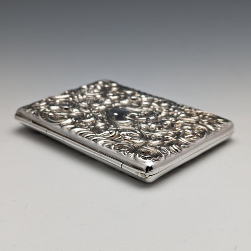 1900 British Antique Angel Sculpture Double Open Sterling Silver Card Case 117g WILLIAM COMYNS