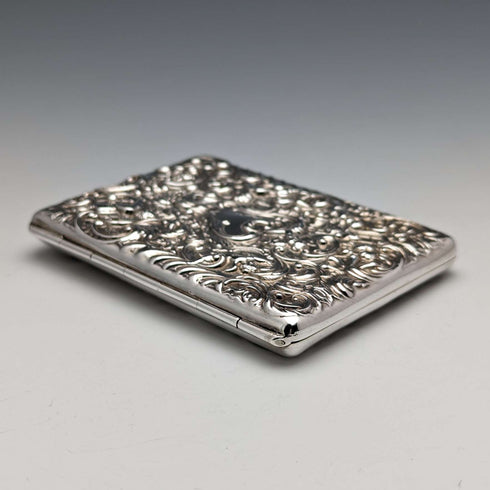 1900 British Antique Angel Sculpture Double Open Sterling Silver Card Case 117g WILLIAM COMYNS
