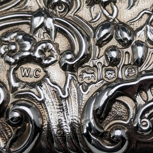 1900 British Antique Angel Sculpture Double Open Sterling Silver Card Case 117g WILLIAM COMYNS