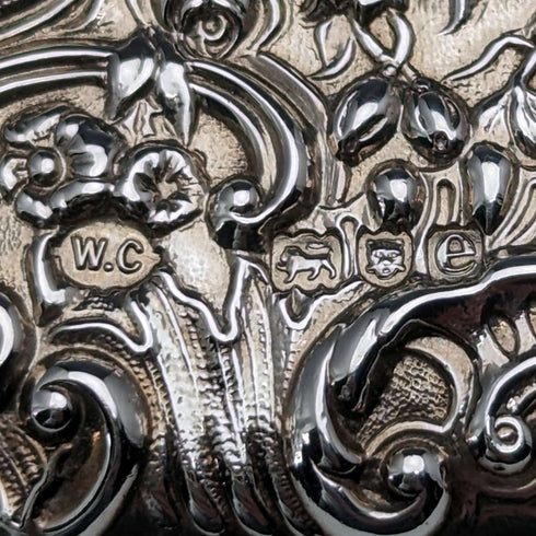 1900 British Antique Angel Sculpture Double Open Sterling Silver Card Case 117g WILLIAM COMYNS