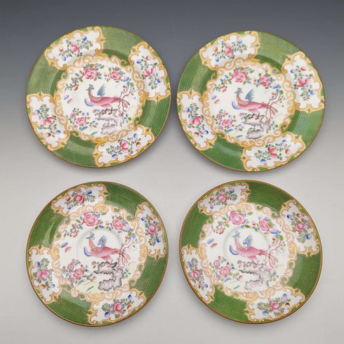 Early 20th Century British Vintage Minton Teacup Trio Pair Cockatrice Green