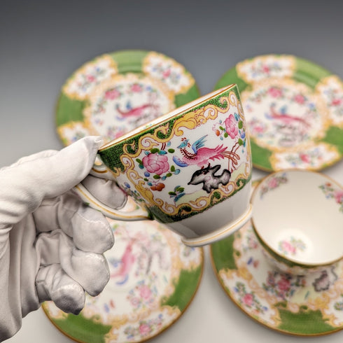 20世紀前半 英国ヴィンテージ ミントン ティーカップトリオ ペア コカトリス グリーン