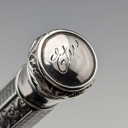 Early 20th Century Antique Flower Engraving 835 Silver Propelled Mechanical Pencil