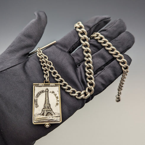 Circa 1920 British Antique Sterling Silver Albert Chain 61g Mini Album Fob