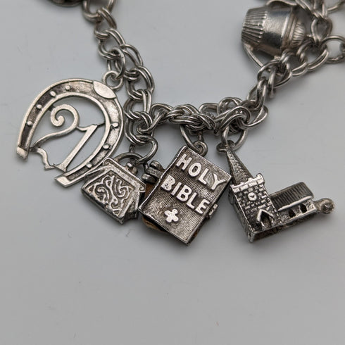 英国ヴィンテージ 純銀製 チャームブレスレット 37g