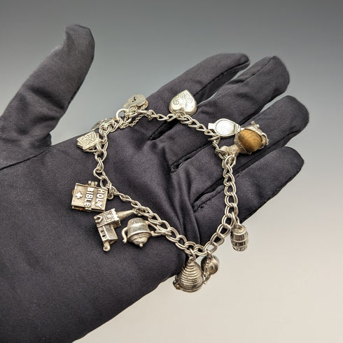 英国ヴィンテージ 純銀製 チャームブレスレット 37g