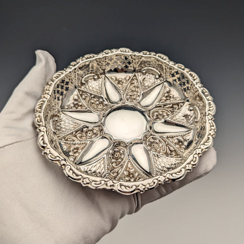 1902 年英國古董純銀花盤 43 克 Walker 與 Hall