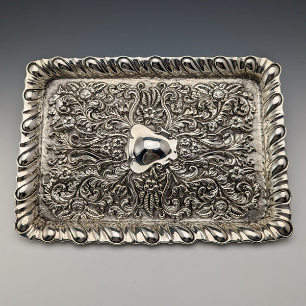 1901 British Antique Sterling Silver Relief Engraved Dressing Table Tray 297g George Nathan and Ridley Hayes