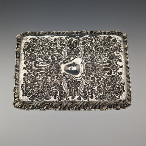 1901 British Antique Sterling Silver Relief Engraved Dressing Table Tray 297g George Nathan and Ridley Hayes