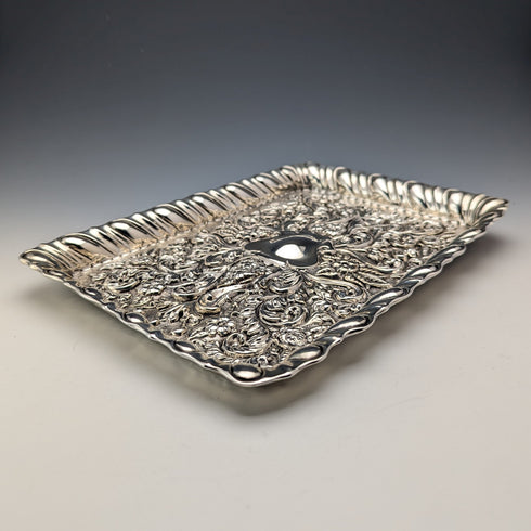 1901 British Antique Sterling Silver Relief Engraved Dressing Table Tray 297g George Nathan and Ridley Hayes