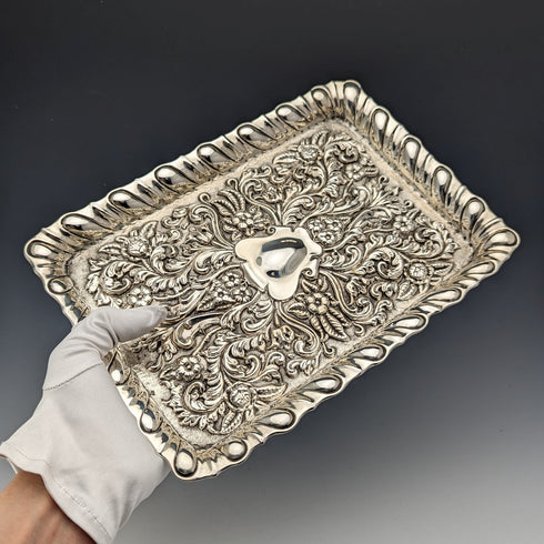 1901 British Antique Sterling Silver Relief Engraved Dressing Table Tray 297g George Nathan and Ridley Hayes