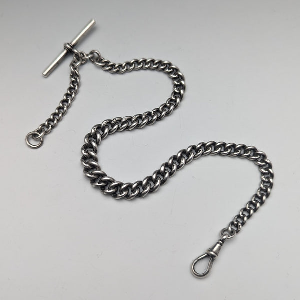 Circa 1902 British antique sterling silver Albert chain, 54g