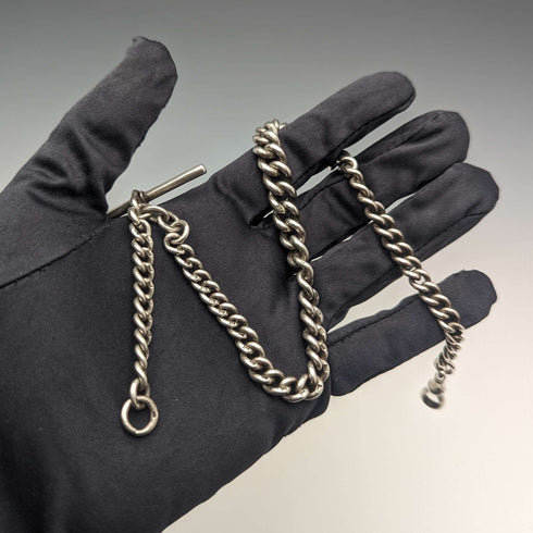Circa 1902 British antique sterling silver Albert chain, 54g