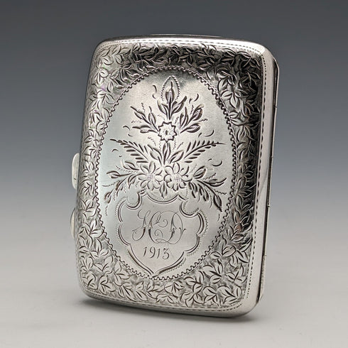 1912 British antique sterling silver cigarette case 62g Joseph Gloster