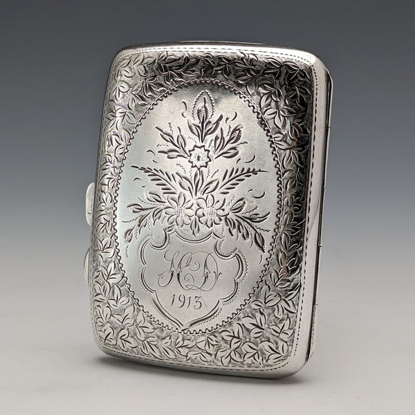 1912 British antique sterling silver cigarette case 62g Joseph Gloster