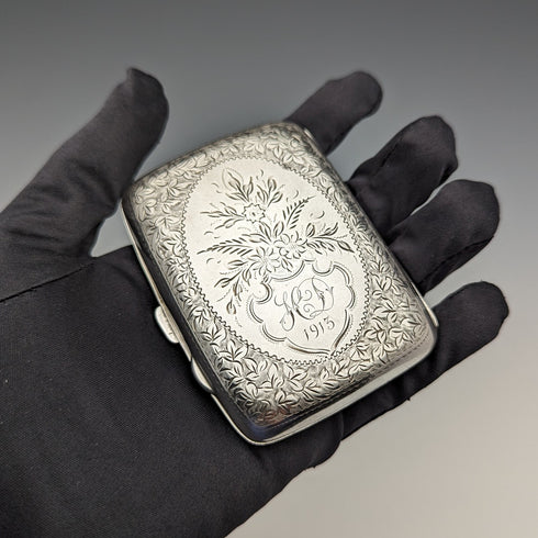 1912 British antique sterling silver cigarette case 62g Joseph Gloster