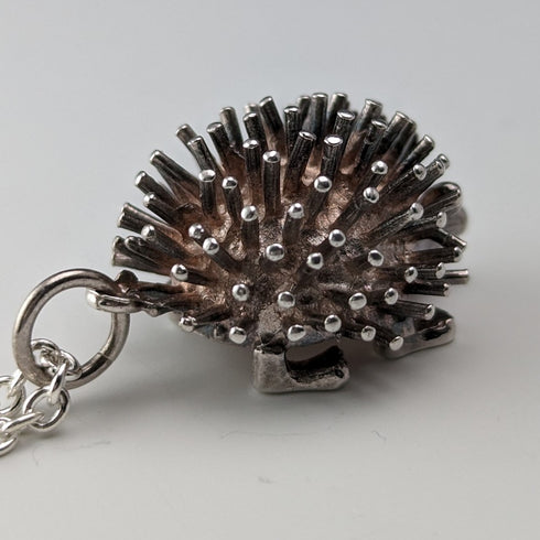 British vintage hedgehog charm pendant and sterling silver necklace