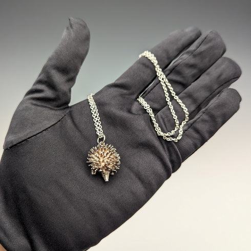 British vintage hedgehog charm pendant and sterling silver necklace