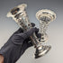 Circa 1901 British antique sterling silver vase pair with earring decoration, total weight 312g, Josiah Williams