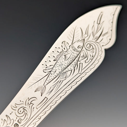 1871年 英国アンティーク 総純銀製 フィッシュカトラリーセット 6ペア 計607g Martin and Hall 木箱入り