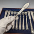 1871 British antique all-sterling silver fish cutlery set, 6 pairs, total 608g, Martin and Hall, with tray