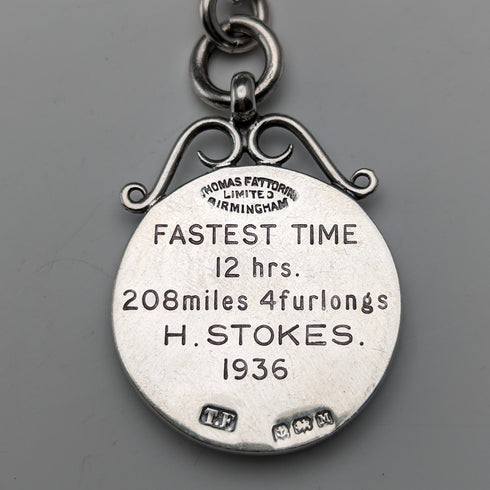 1910 British antique sterling silver Albert chain, extra thick 65g medal fob