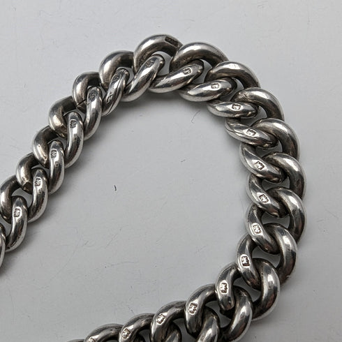 1910 British antique sterling silver Albert chain, extra thick 65g medal fob